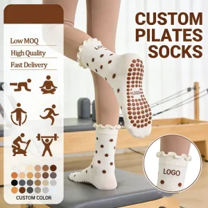 Design Dot Print Ruffle Logo Sports Socks Women Yoga Ballet Pilates Socks Anti Slip Grip Custom Socks
