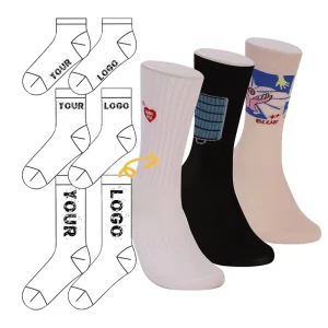 Design Your Own Brands Spring Comfortable Knit Cotton Casual Crew Socks Custom Made for Men with Bottom Body Logo