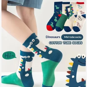Design Your Own Children’s Socks Boys’ Girls’ Cute Breathable Thick Jacquard Mid-Calf Dinosaur Anti-Slip Sticky Logo Comfortable