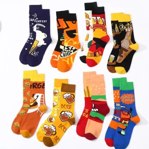 Design Your Own Socks Autumn Winter AB Noodles Hamburger Beer Trendy MidCalf Anti Bacterial Christmas Pattern Cotton Socks Women