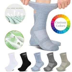 Diabetic Crew Socks Packaging Bamboo Logo Non Binding Brand Top Wide Socks Seamless Toe Design Custom Socks