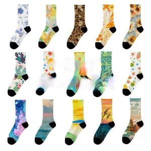 Digital Printed Casual ODM Socks Moisture Wicking Antibacterial Durable Sports Running Outdoor Activities