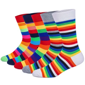 Disposable Men’s Casual Crew Socks Large Size Anti-Bacterial Knitted Spandex Polyester Cotton Blend Striped