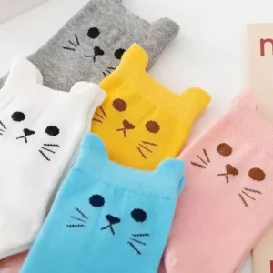 DouYan Three-dimensional Cartoon Cat Cute Animal Colorful Simple Socks for Women