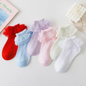 Double Layer Lace Trim 100% Cotton Breathable Eco Friendly Thin White Dance Socks for Girls Children Spring Summer