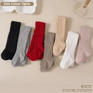 Double-needle Light Board Children’s Stockings Solid Color A-class Girls’ Pantyhose Vertical Striped Combed Cotton Baby Leggings