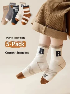 Dress Socks Children’s Class Standard Boys’ Mid-Big-Size Vintage Retro Autumn Breathable Crew Socks