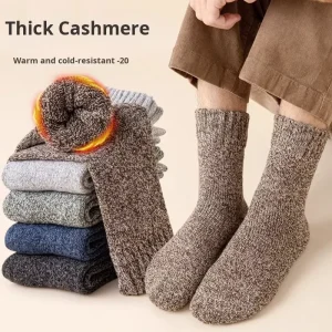 Dropshipping Men’s Crew Thick Casual Anti-Bacterial Winter Fleece Lined Warm Cotton Socks Ribbed Solid Color Socks