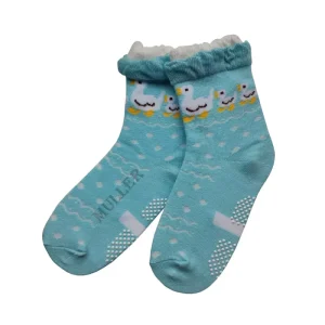 Duck Print Non-Slip Socks Girls’ Frilly Ankle Socks with Silicone Grips OEM Cute Toddler Socks for Bulk Purchase