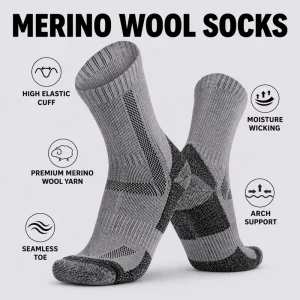 Durable Winter Thermal Warm Support Custom Merino Wool Hiking Work Socks