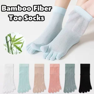Eco Bamboo Fiber Women Five Finger Socks Summer Mesh Anti Bacterial Sweat Wicking No Seam Separate Toe Casual Socks for Ladies