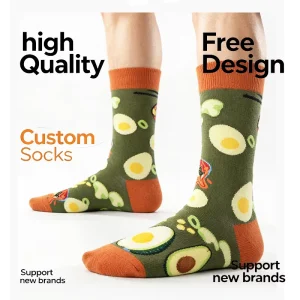 Eco Friendly Vegan Lifestyle Green Superfood Avocado Heart Core Patterned Cotton Jacquard Funky Socks