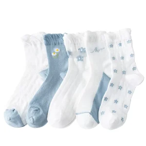 Elegant Lovely Thin Crew Socks for Girls Soft Cotton Women Breathable Mesh Dress Socks