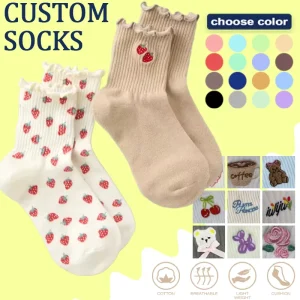 Embroidery Cotton Logo Brand Socks Print Jacquard Crew Women Socks Sports Athletic Ruffle Custom Socks