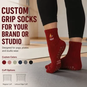 Embroidery Custom Burgundy Anti Slip Hexagon Grip Shape Yoga Pilates Women Socks