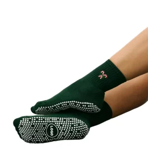 Embroidery Pilates Socks Grip Non Slip Cotton Indoor Yoga Socks Crew Sports Socks Custom Logo