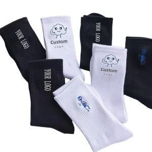 Embroidery Pure Color Cotton Winter Sporty Breathable Anti Slip Thermal Socks for Winter Men