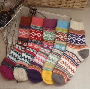 Ethnic Style Thickened Rabbit Wool Socks Printed Pattern Medium Sleeve Knitted Socks for Men and Women