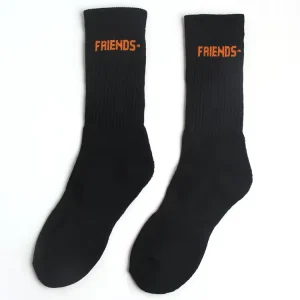 European American Trendy High Crew Sports Socks Pop-Up Limited Edition Black Orange Big V Cotton Autumn Knitted Body Logo