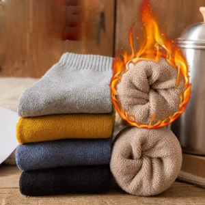 European English Color Block Patchwork Thermal Warm Merino Wool Thick Socks Men Women for Winter