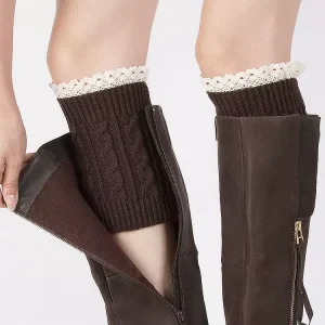 European and American Winter Warm Knit Wool Thermal Socks and Leggings 18cm Slouch Knitted Stirrup Leg Lace Socks Covers