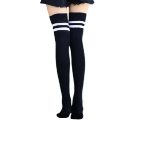Extra Long Cotton Stripe Thigh High Women’s Socks Over the Knee High Hosiery for Women and Girls