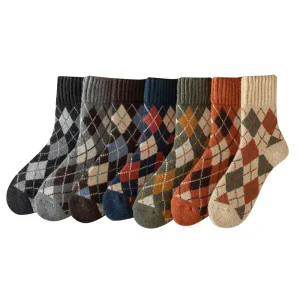 Extra Thick Men Wool Socks High Quality Casual Men’s British Style Socks With Argyle and Diamond Pattern