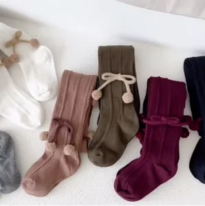 FACTORY New Design European Knit Cotton Baby High Socks Custom Cute Pompon Ribbed Kids Long Socks