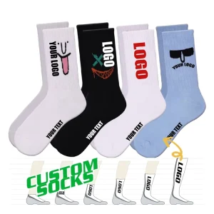 FREE DESIGN & MOCKUP Knitted Cotton Socks Men Comfortable Crew Sock Custom Dress Casual Sock With Design Logo