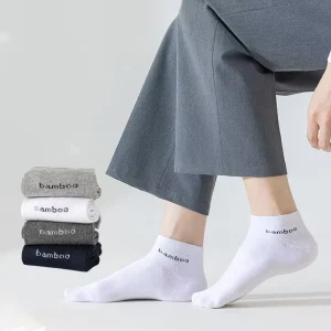 Factory Basic White Breathable Thin Soft Anti odor Bamboo Fiber Jacquard Summer Socks for Business