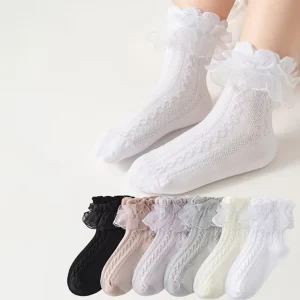 Factory Comfortable Breathable Cotton Kids Socks Ruffle Baby Socks for Girls Solid Color Children’s Socks