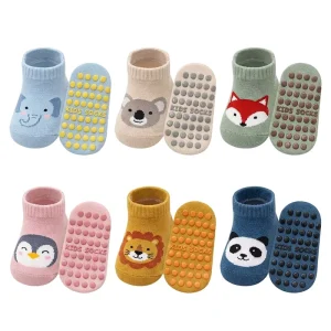 Factory Customizable Cartoon Kids Socks Cute Penguin & Duck Anti Slip Floor Socks with Grips for Boys & Girls