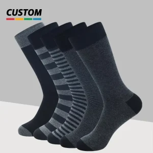 Factory Customized Men’s Crew Socks Custom Striped Mid Calf Cotton Anti Bacterial Breathable Business Socks