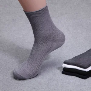 Factory Direct Bamboo Fiber Men’s Leisure Business Socks Medium Tube Crew Height Customizable Logo for Spring Autumn
