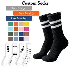 Factory Direct Custom Striped Cotton Breathable Crew Socks for Team Sports