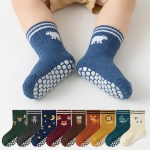 Factory Direct Non Slip Baby Grip Socks Cute Cartoon Cotton Toddler Socks with Grips for Floor Walking & Learning