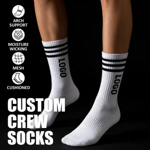 Factory Direct Sale Striped Men’S Custom Logo Sport Socks Cotton Crew Athletic Gym Socks