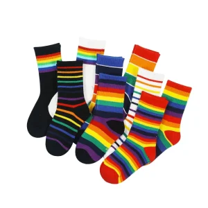 Factory Direct Striped Kids Socks Breathable Rainbow Children’s Cotton Socks