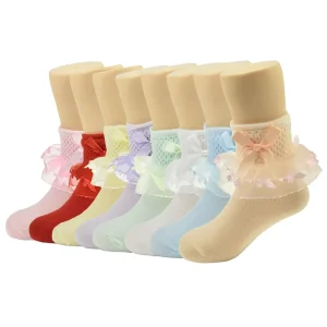 Factory Manufacture Newborn Baby Pure Cotton Lace Bow Girls Dance Socks