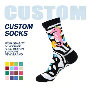 Factory Manufacturer Patterned Jacquard Men’s Breathable Cotton Crew Tube Socks Logo Custom Jacquard Crew Socks