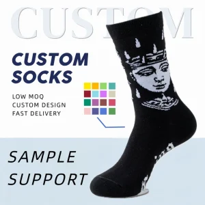 Factory Price Hypoallergenic Non-Binding Sweat Absorbent Cotton Blend Knitted Crew Jacquard Socks for Sensitive Skin Home Wear