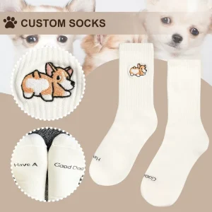 Factory Price Mid Crew Athletic Socks Cute Dog Embroidery Cartoon Custom Running Socks