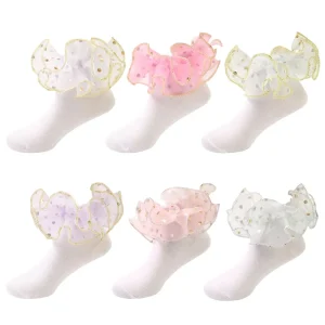 Factory Supply Attractive Children’s Breathable Cotton Casual Lace Ankle Socks Girls Frilly Sequin Knitted