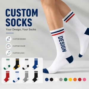 Factory Supply Custom Logo Striped Mens Sports Socks Jacquard Cotton Crew Socks