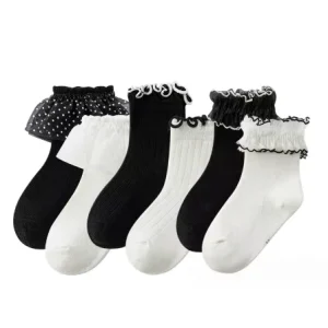 Fashion Black White Lace Children Tube Sweet Dress Socks Custom Cotton Crew Kids Sock