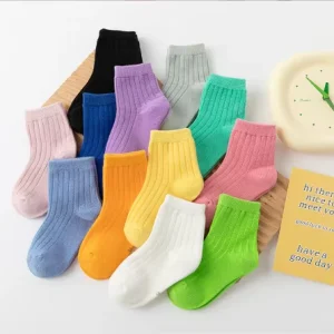 Fashion Colorful Plain Rib Custom Cotton Crew Kids Socks