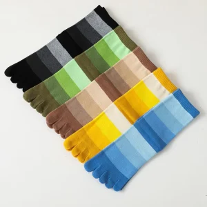Fashion Colorful Stripes Dress Casual Men’s Toe Socks Custom Tube Men Cotton Crew Five Toe Socks High Quality