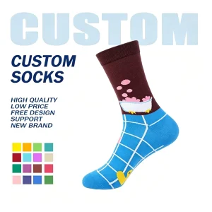Fashion Comfortable Breathable Cotton Colorful Jacquard Custom Logo Crew Socks