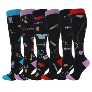 Fashion Compression 15 20mmhg Casual Nylon Elastic Sports Socks with Jacquard Logo for Nurses