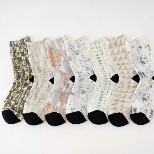 Fashion Cotton Geometric Houndstooth Socks Customizable Design High Quality Soft Socks Men’s Trendy Colorful Mid Calf Socks